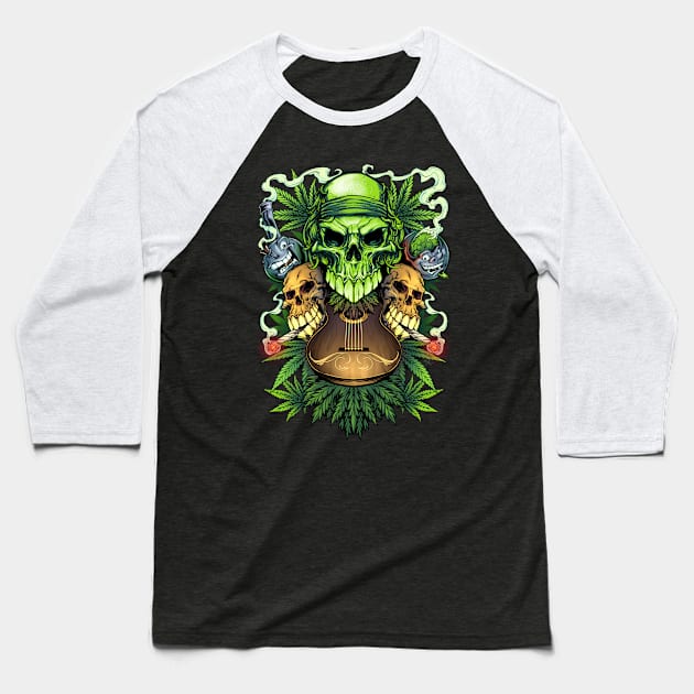 Marijuana Skulls Baseball T-Shirt by FlylandDesigns